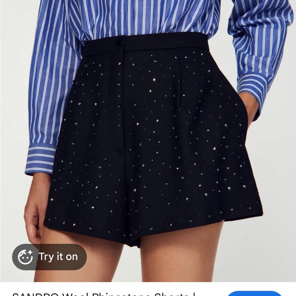 Sandro Black High-Waist crystal wool Dress Shorts - Picture 4 of 5